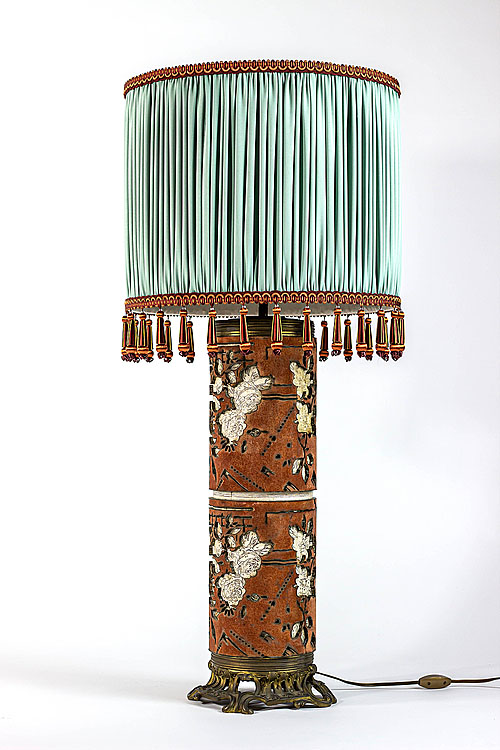 Настольная лампа "Айседора", дерево, резьба, латунь, бронза, текстиль, Франция