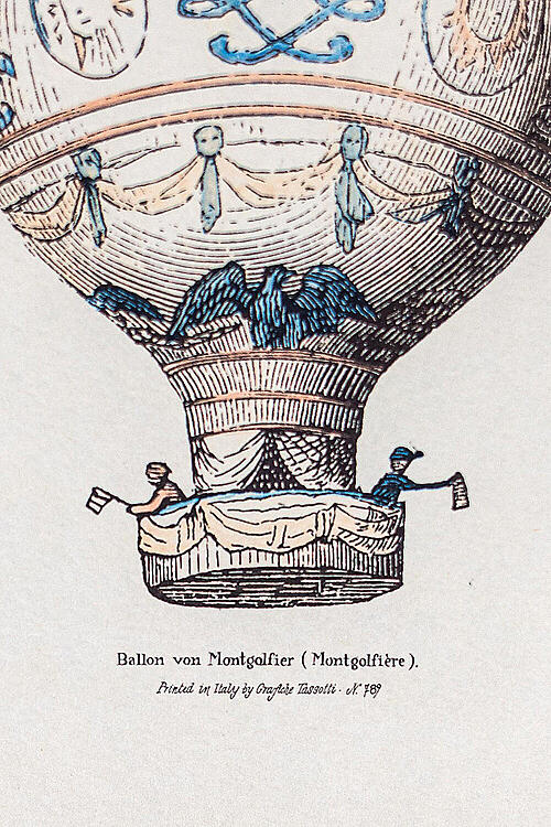 Набор литографий "Монгольфьер", по гравюрам XVIII века, напечатано компанией "Tassoti", Италия