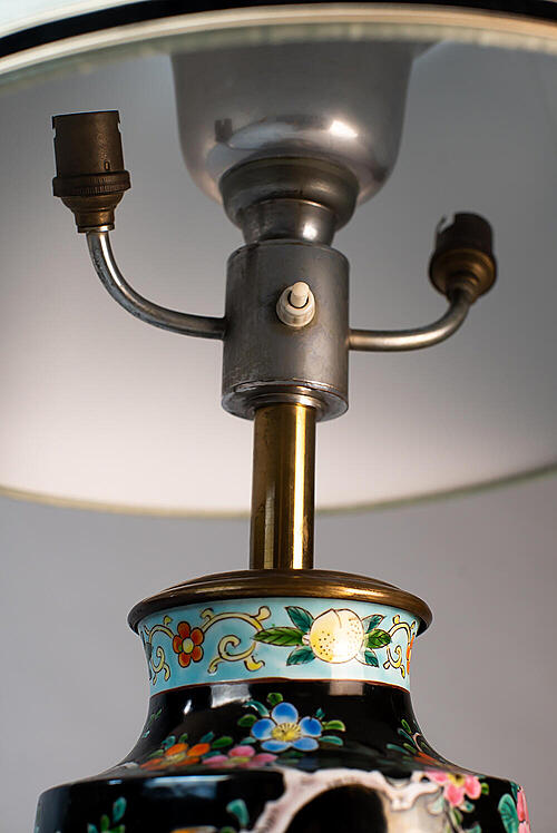 Лампа настольная "Паулина", керамика, ручная роспись, бронза, металл, Франция, середина XX века