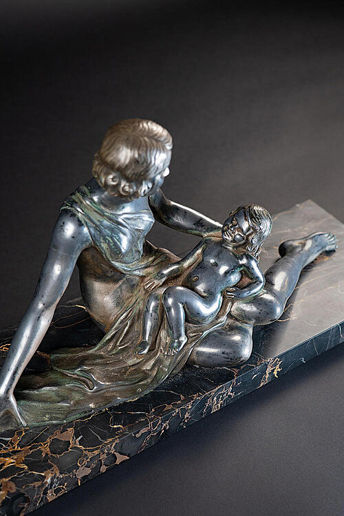 Скульптурная композиция "Аллегория", Alexandre Ouline, бронза, серебрение, мрамор, Франция, 1930-е