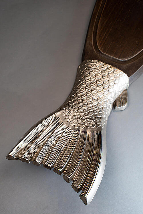 Декоративное панно "Рыба", дерево, никелированный металл, ручная работа, Франция, вторая половина XX