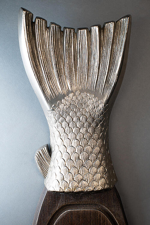 Декоративное панно "Рыба", дерево, никелированный металл, ручная работа, Франция, вторая половина XX