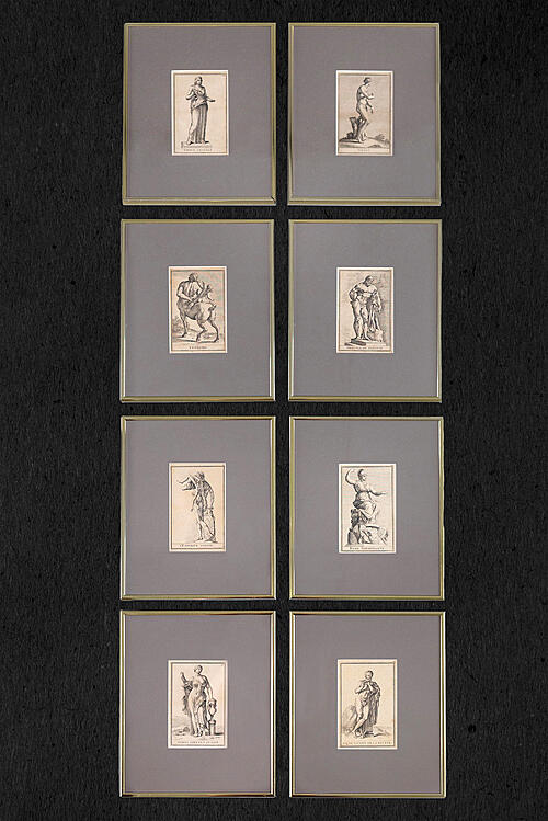 Комплект гравюр (8 шт.)  "Римские эстампы", по работам Сальватора Роза, Италия, вторая половина XVII