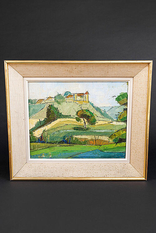 Картина "Пейзаж с замком", автор Vidberg, холст, масло, середина XX века