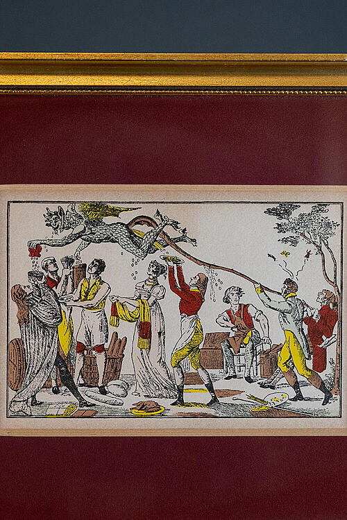 Гравюра "Ловцы золота", бумага, паспарту, багет, Франция, середина XIX века