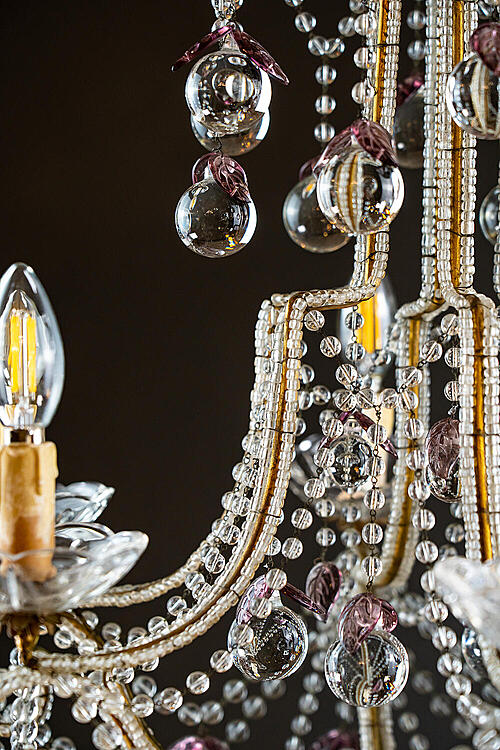 Парные люстры "Помм", хрусталь, стекло, окрашивание, металл, Франция, середина XX века
