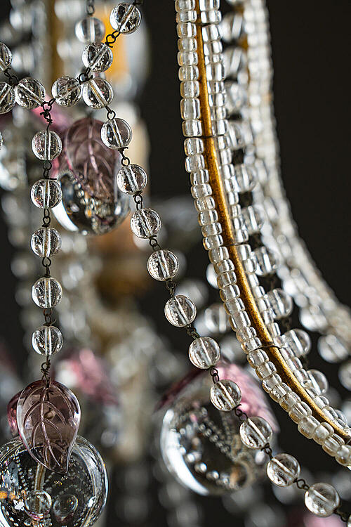 Парные люстры "Помм", хрусталь, стекло, окрашивание, металл, Франция, середина XX века