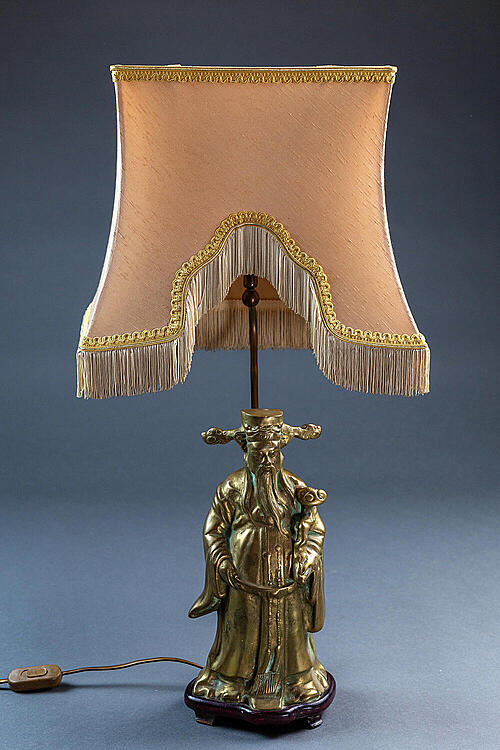 Лампа "Конфуций",  шинуазри, бронза, дерево, текстиль, Франция, начало XX века