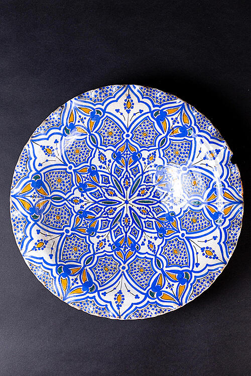Блюдо винтажное "Safi", терракотта, ручная роспись, подписана, Марокко