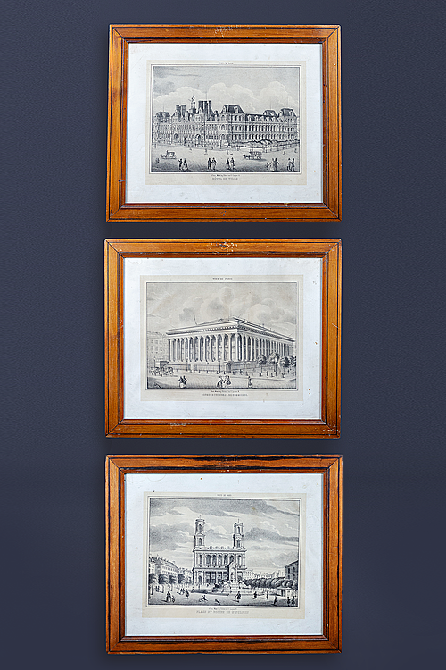 Комплект литографий "Виды Парижа", деревянная рама, Франция, XIX век