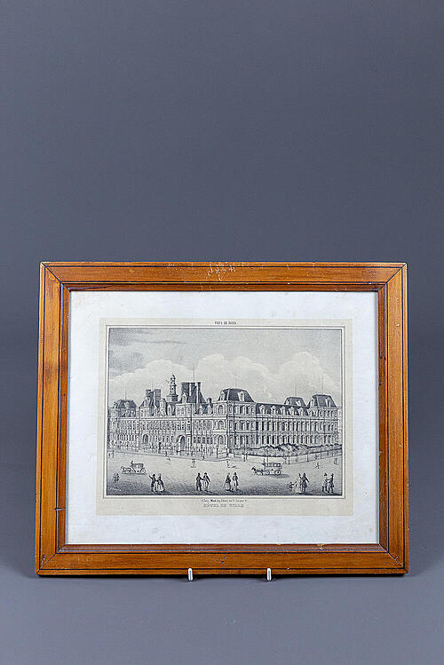 Комплект литографий "Виды Парижа", деревянная рама, Франция, XIX век