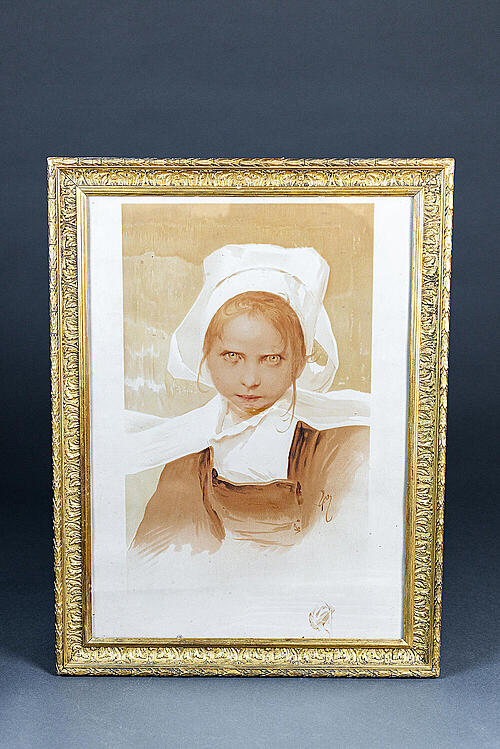 Литография "Сестра милосердия", бумага, багет, стекло, Франция, первая половина XX века