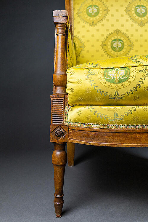 Кресло "Огюст",  Ампир, резьба по дереву, шелк, Франция, середина XIX века