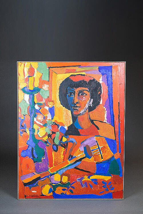 Картина "Портрет в красных тонах", JEAN-JACQUES DESCHAMPS, холст, масло,Франция, вт. половина XX в