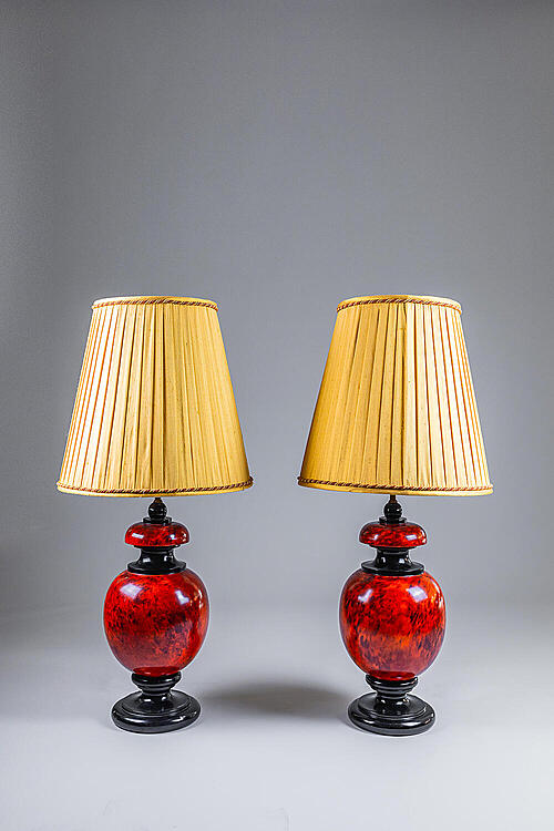 Лампы парные "Мулен Руж", современный абажур, Франция, вторая половина XX века