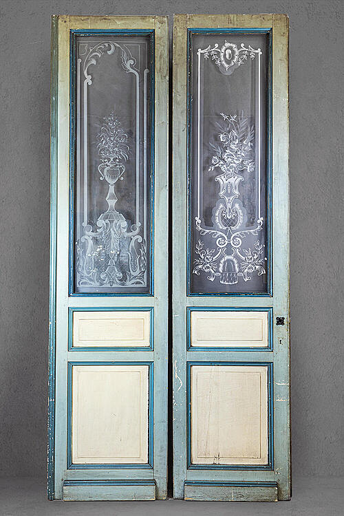 Двери старинные "Витраж", дерево, роспись по стеклу, Франция, начало XX века
