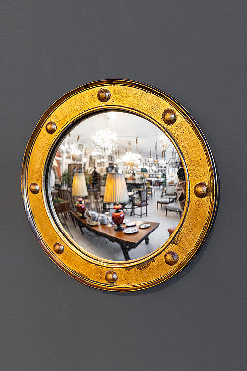 Зеркало сферическое "Френсис", древесная стружка, золочение, Франция, конец XX века