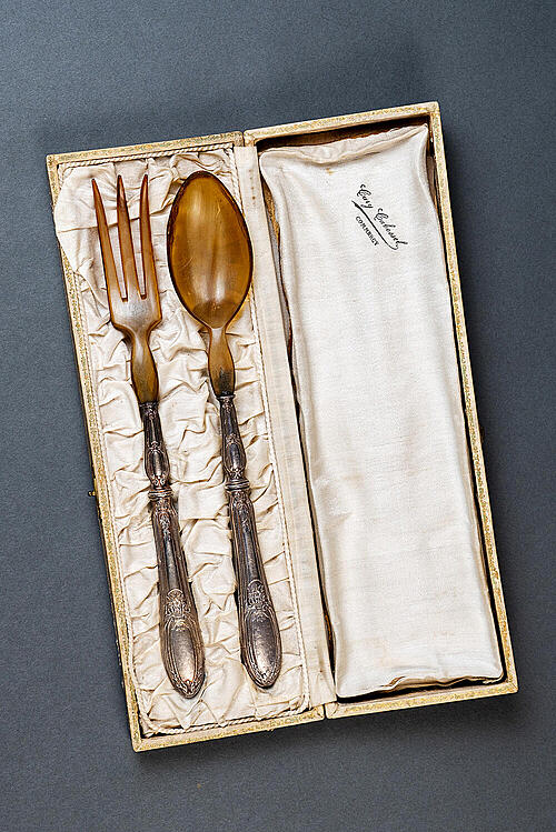 Комплект для салата "Фантом", дутое серебро, Франция, рубеж XIX-XX вв.