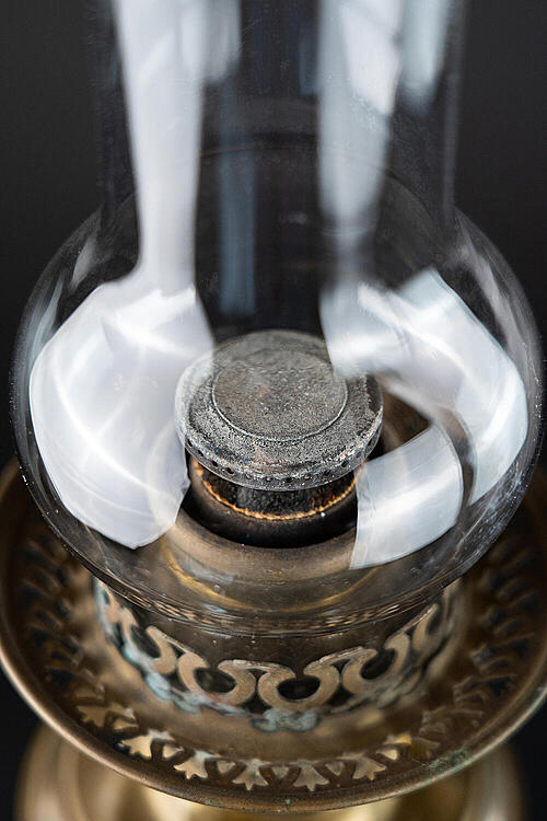 Лампа керосиновая "Эльза", керамика, хрусталь, латунь, Франция, первая половина XX века
