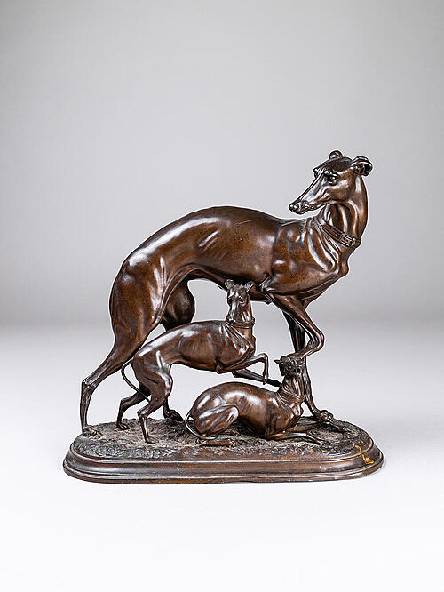 Скульптура "Левретка с щенками", металл, Франция, начало XX века