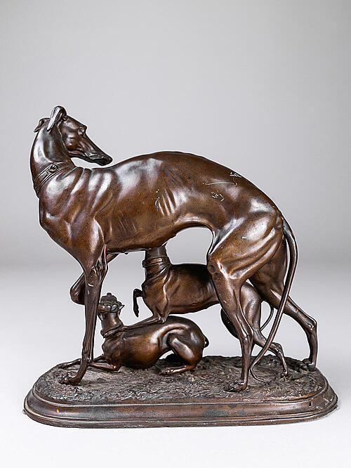 Скульптура "Левретка с щенками", металл, Франция, начало XX века