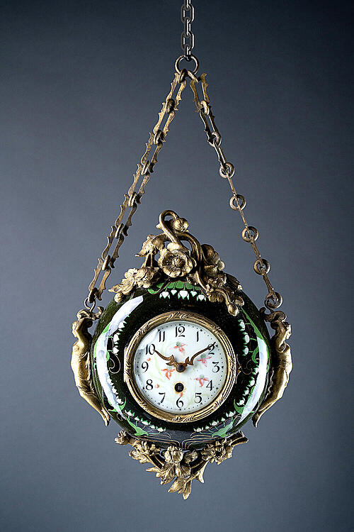 Часы настенные "Тюльпан", фаянс, бронза, латунь, Франция, конец XIX века