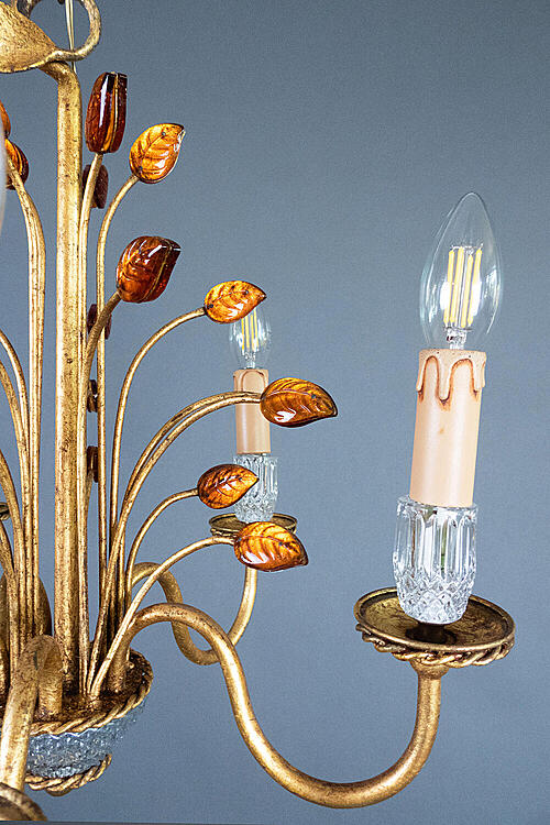 Люстра "Эмбер", Maison Bagues, цветное стекло, хрусталь, металл, Франция, первая половина XX века
