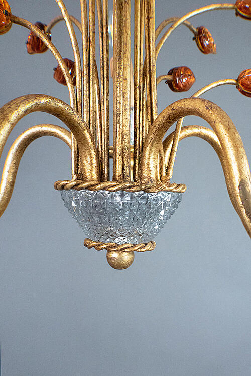 Люстра "Эмбер", Maison Bagues, цветное стекло, хрусталь, металл, Франция, первая половина XX века