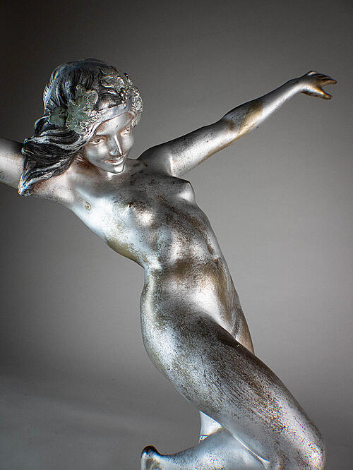 Скульптура "Вакханка", бронза, серебрение, мрамор, Carl Binder, Швейцария, первая половина XX века