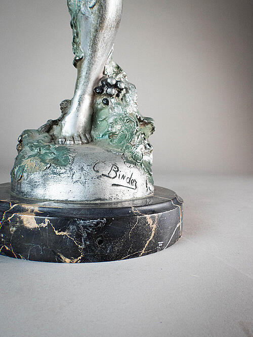 Скульптура "Вакханка", бронза, серебрение, мрамор, Carl Binder, Швейцария, первая половина XX века