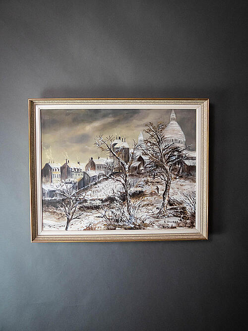 Картина "Зимний день", холст, масло, R. Couvert, Франция, 1960 год