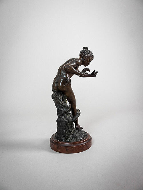 Скульптурная композиция "Заклинатель змей", металл, мрамор, Франция, конец XIX века
