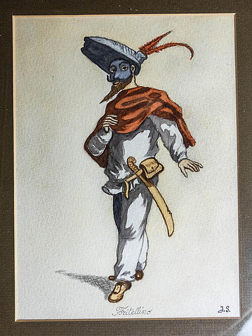 Графика "Комедия дель арте", акварель, карандаш, Франция, середина XX века