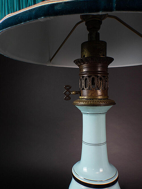 Лампы настольные "Коллет", фарфор, роспись, бронза, современные абажуры, Франция, конец XIX века