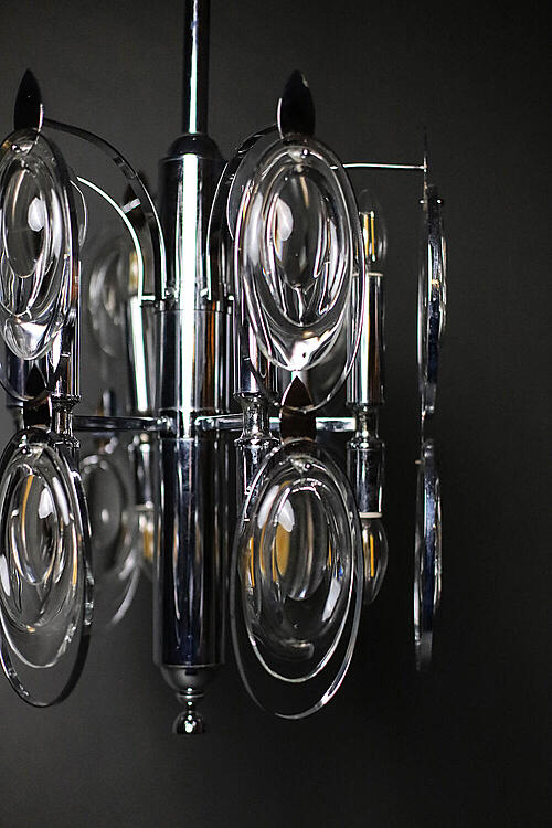 Люстра винтажная "Atom", хромированный металл, стекло, Gaetano Sciolari, Италия, 1970е гг