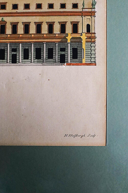 Гравюра цветная "Архитектурный план", по проекту Иниго Джонса, Лондон, Англия, середина XVIII века