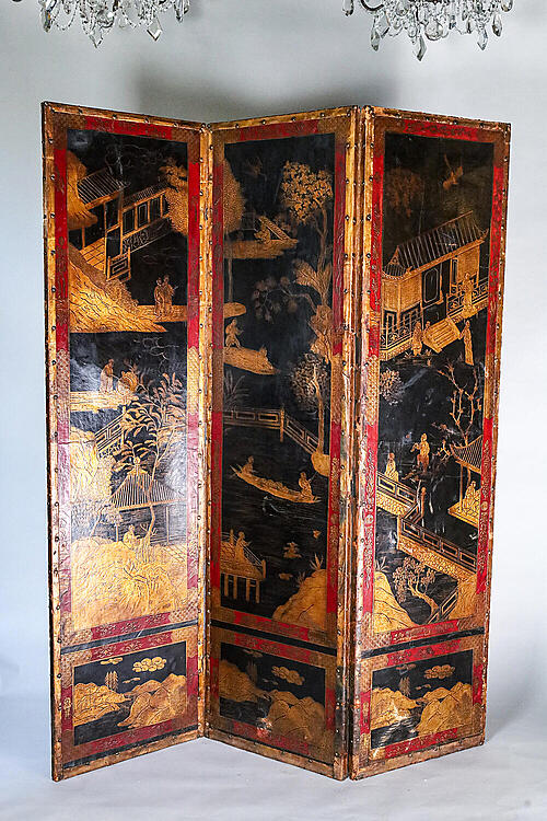 Ширма антикварная "Жасмин", кожа, ручная роспись, Китай, рубеж XIX-XX вв.