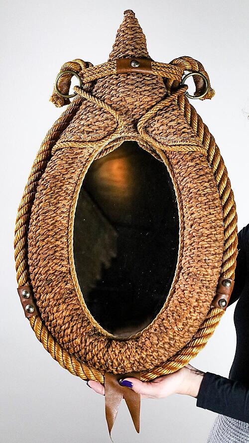 Зеркало винтажное "Фрида", джут, дизайн Adrien Audoux & Frida Minnet, Франция, середина XX века