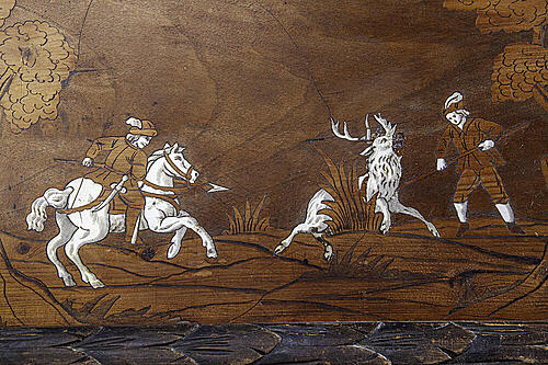 Скамья-сундук "ДЕРЕВО", орех, платан, интарсия слоновой костью, Италия, XVII век.