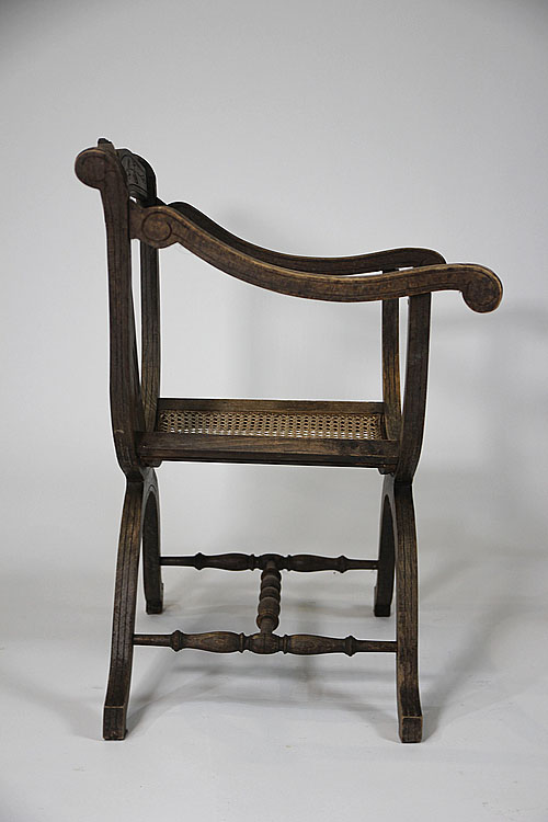Кресло курульное, эклектика, ротанг, Франция, первая половина XX века