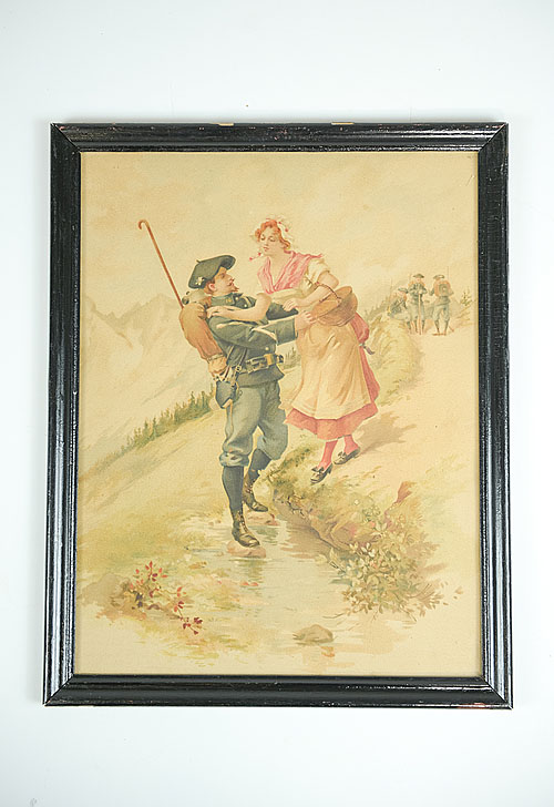 Литография "Солдат и крестьянка у дороги", бумага, Франция, начало XX века
