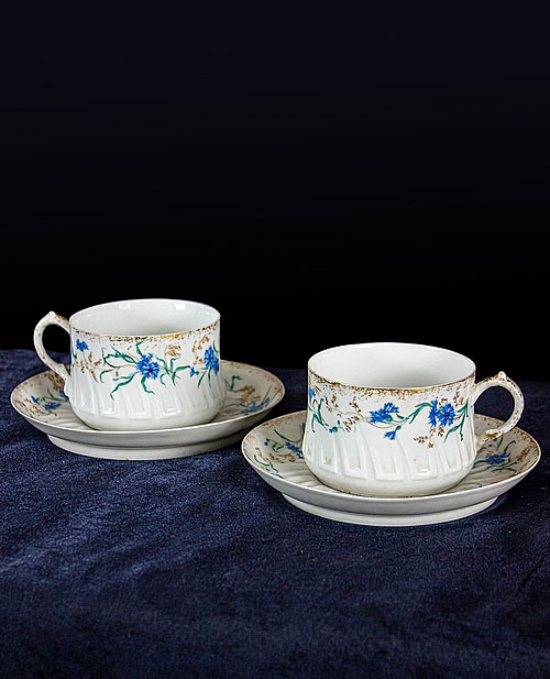 Чайный сет "Голубой цветок", фарфор, Франция, рубеж XIX-XX века