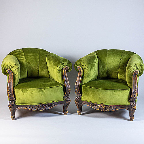 Кресла парные "Пьетро", новая обивка, стиль рококо, резьба, Франция, вторая половина XX века