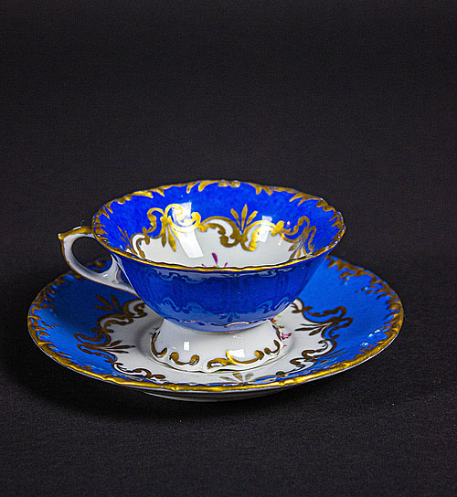 Чайная пара "Лазурь", фарфор, ручная роспись, Франция, конец XIX века