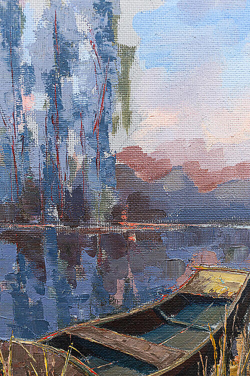 Картина "Пейзаж у реки", автор Robert, холст, масло, 1965 год