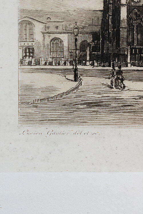 Гравюра "Вестминстерское аббатство", Lucien Gautier, бумага, стекло,Франция, рубеж XIX-XX вв