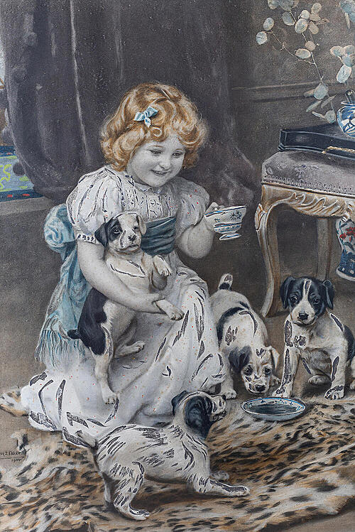 Литография "Милые друзья", художник Артур Д. Элсли, Вена, Австрия, 1905 год