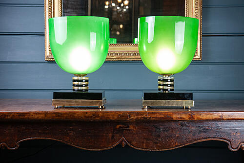 Лампы парные винтажные "Verde", муранское стекло, латунь, Италия, 1980е.