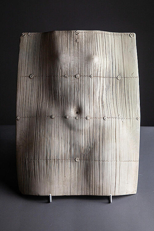 Керамический рельеф "Античный торс №2", белая глина, соли, Елена Сластникова.