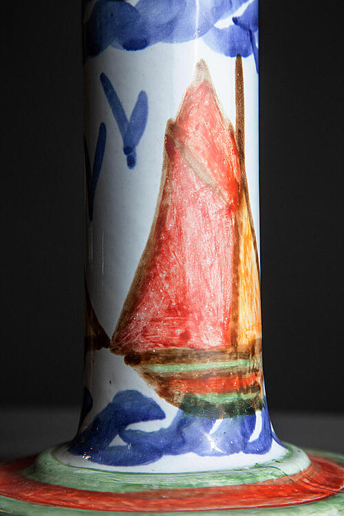 Лампа винтажная "Voyage", керамика, ручная роспись, новый абажур, Франция, 1950-1960е. 